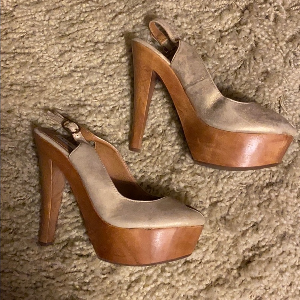 Gold and wooden heels